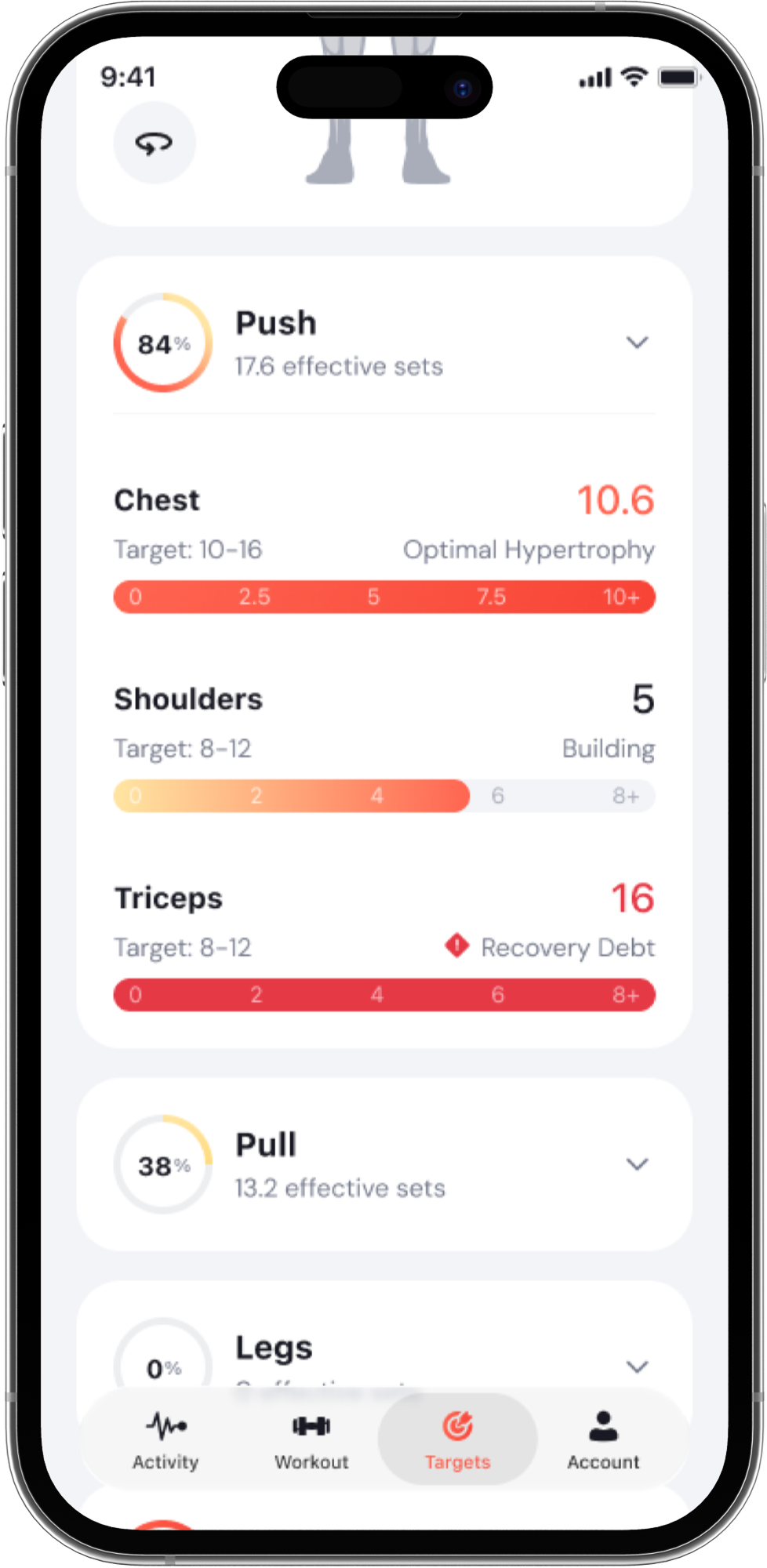 Final BYLD targets screen shown in an iPhone 14 mockup