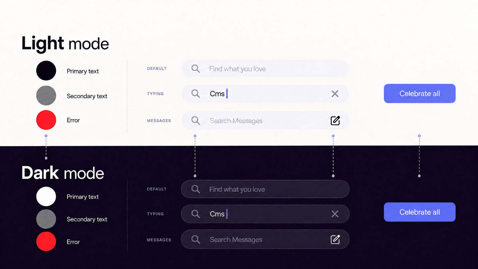 WeAre8 design system components compared across light and dark modes
